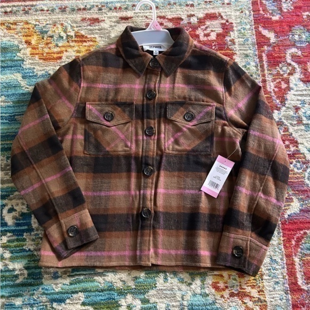 BB Dakota By Steve Madden Women's Button Down Boxy Shacket Brown NWT size S